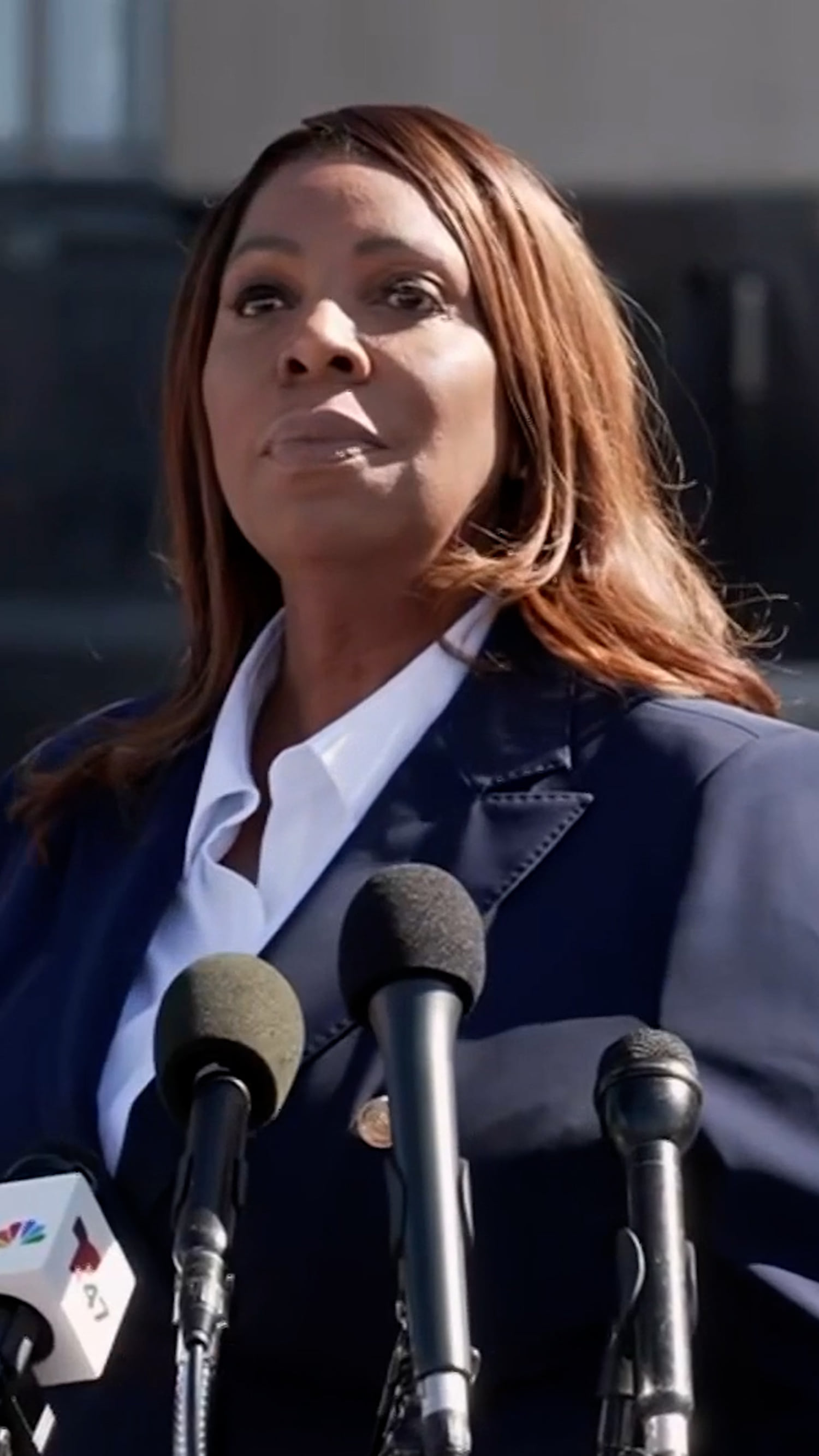 NY AG James speaks after pleading not guilty