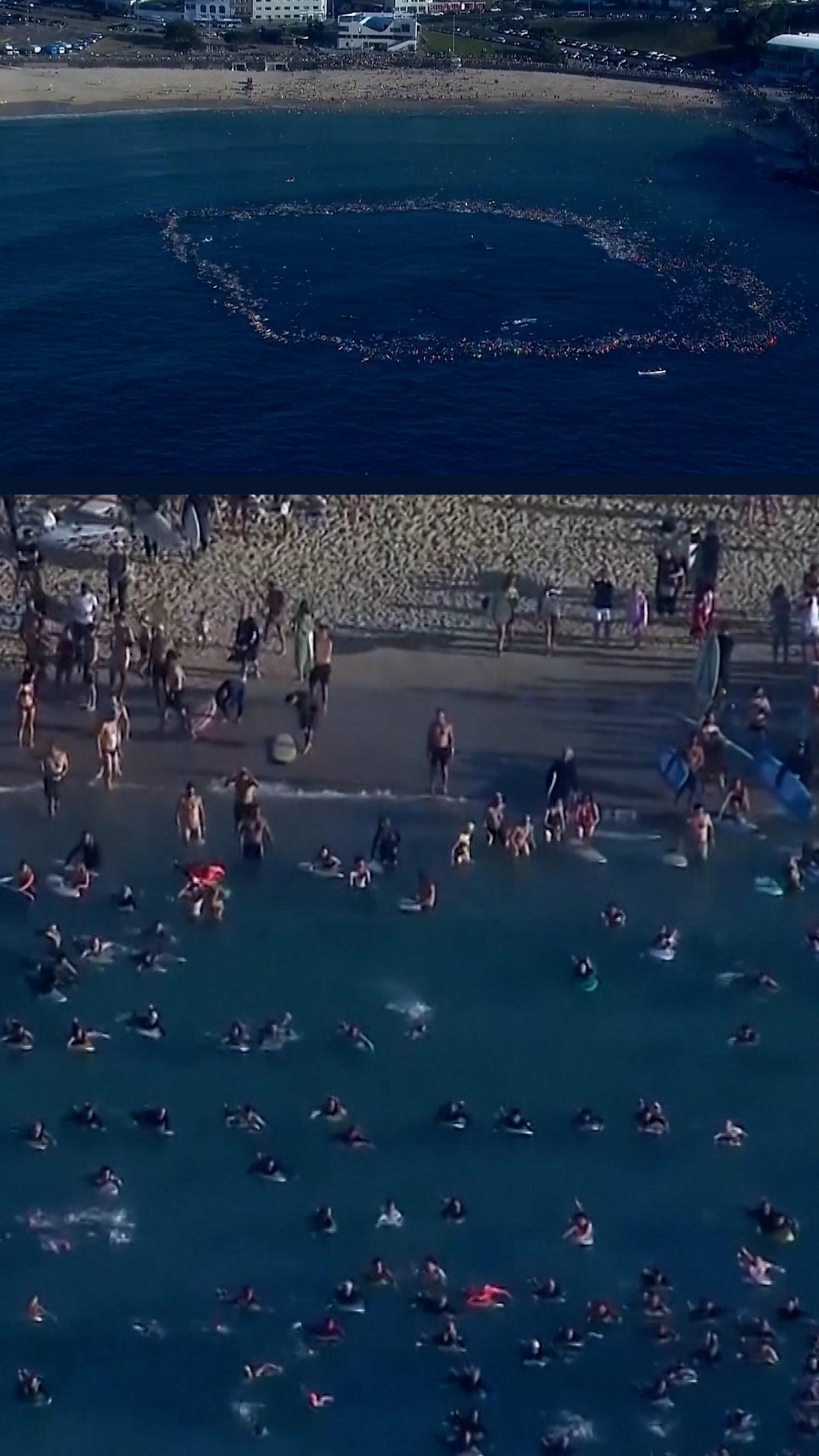 Surfers join swimmers in mass tribute to Bondi victims