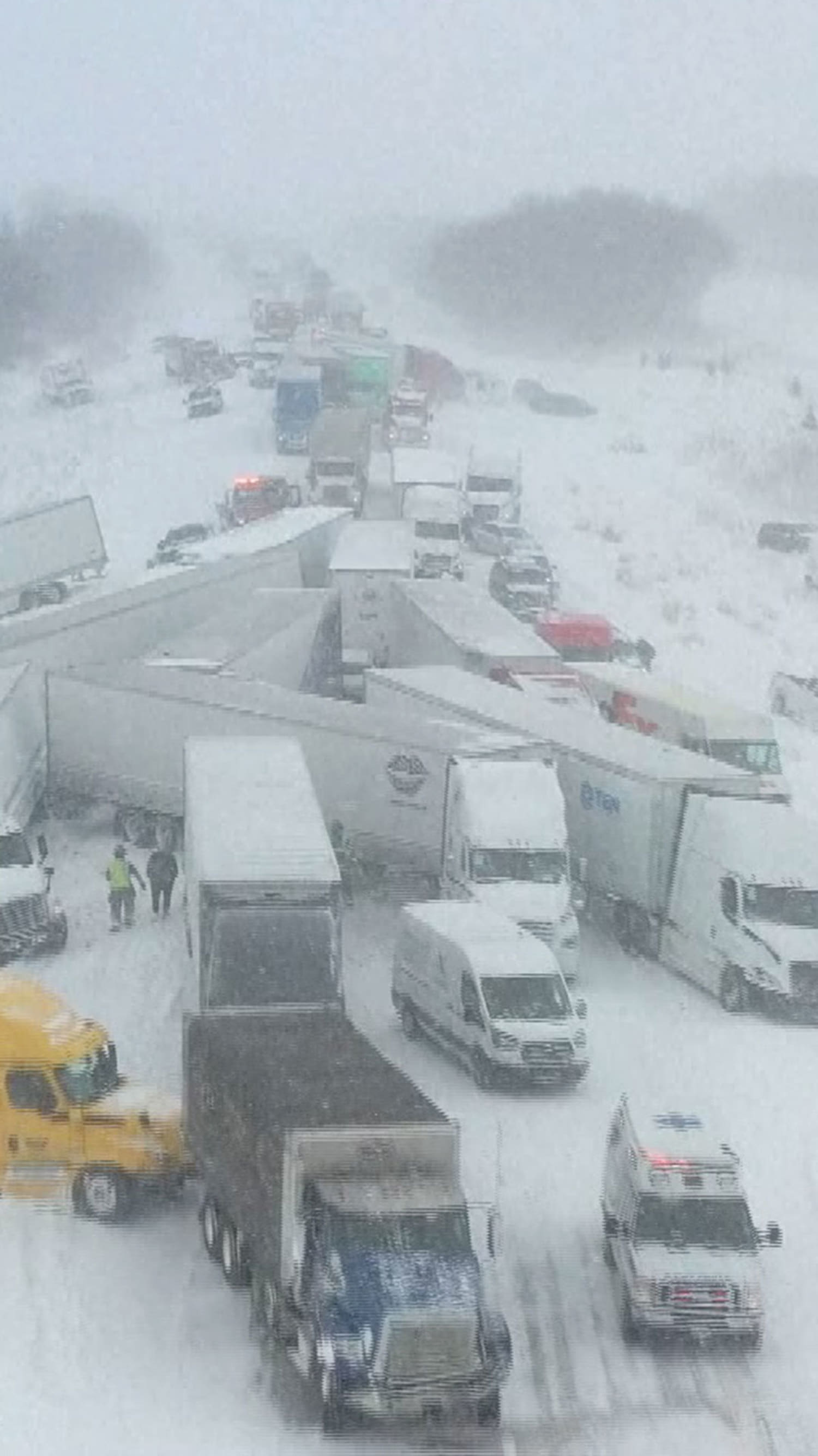 Drone video shows 100-vehicle pileup in Michigan