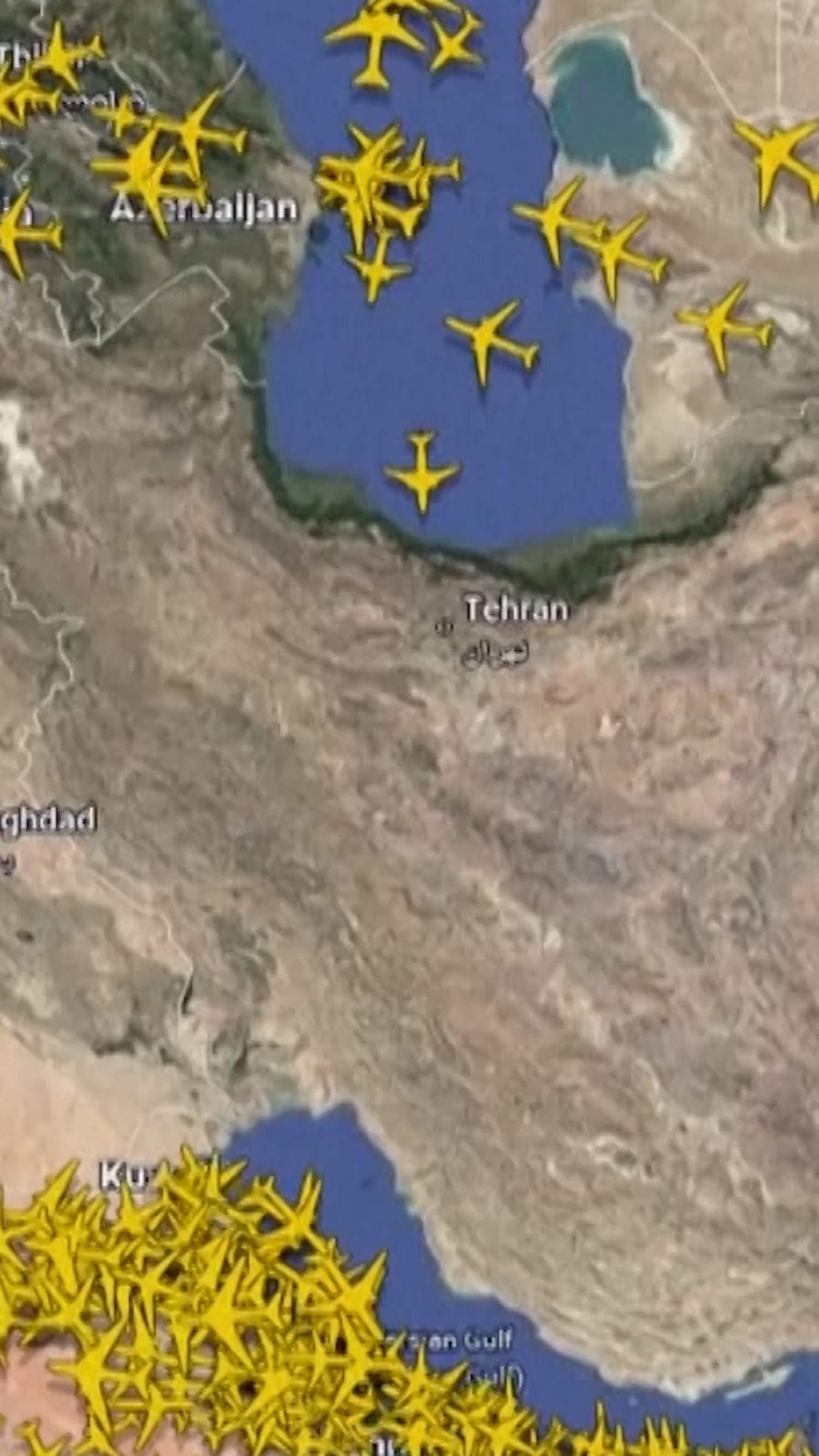 Flight animation shows planes avoiding Iranian airspace