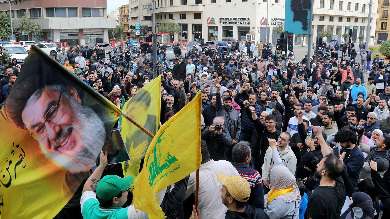 Hezbollah supporters protest against Israel negotiations