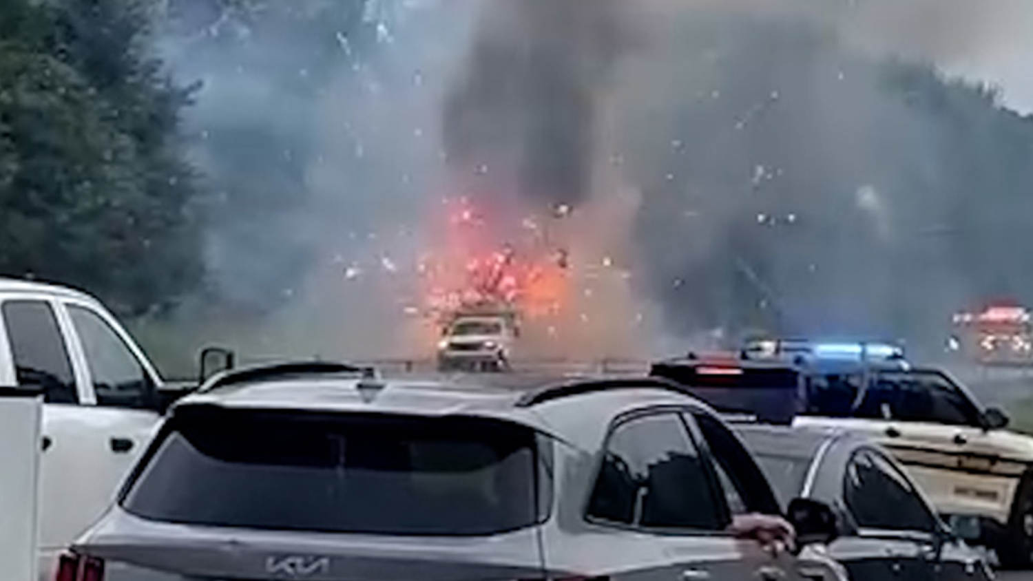 Pickup truck carrying trailer full of fireworks explodes on Tennessee highway