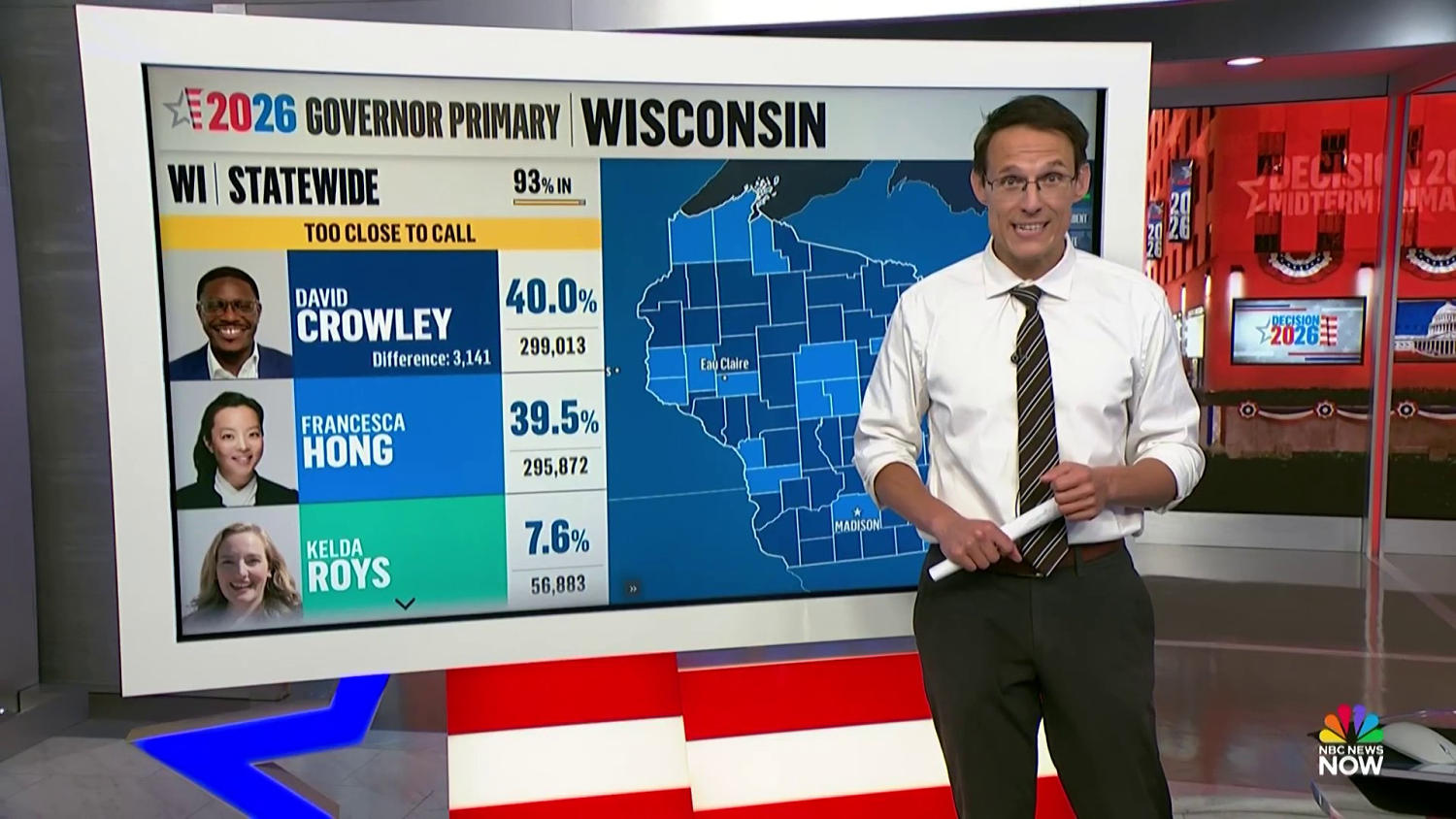Wisconsin Democratic governor primary too close to call between Crowley, Hong