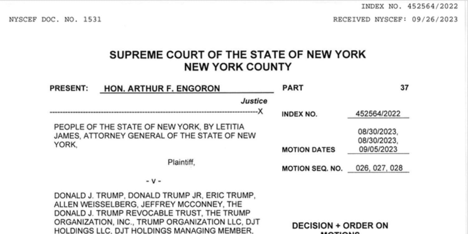 Read N.Y. judge's full Trump civil fraud summary judgment
