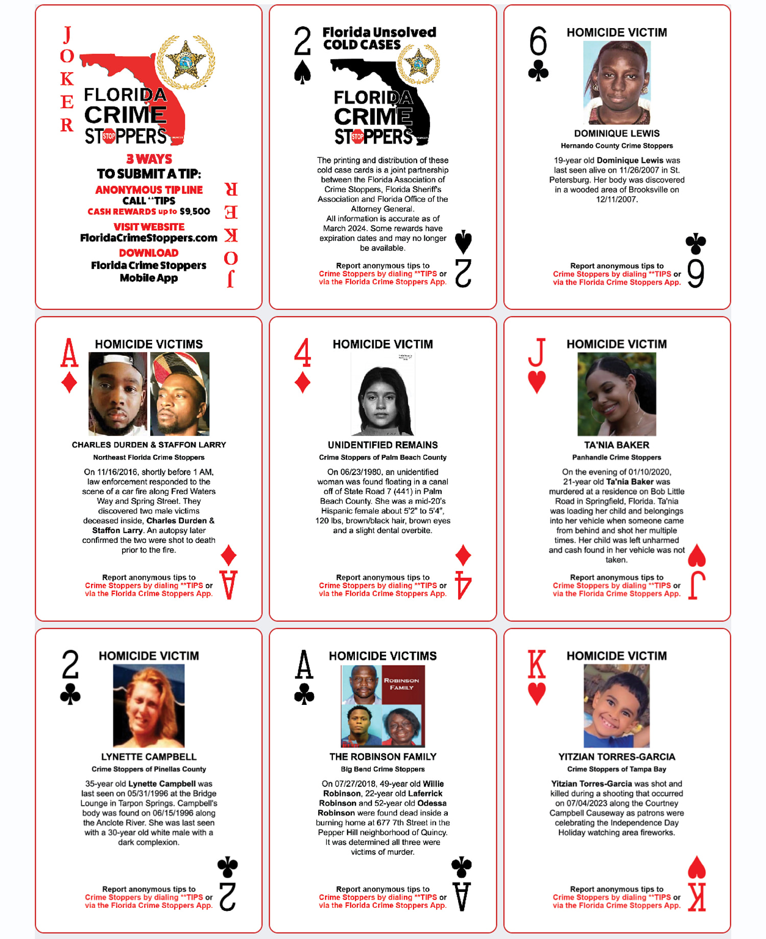 Florida officials to release cold case playing cards in hopes of cracking new leads