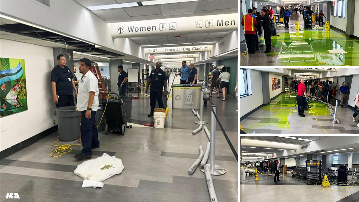 Bright green fluid gushed from Miami International Airport ceiling on July Fourth, flooding concourse