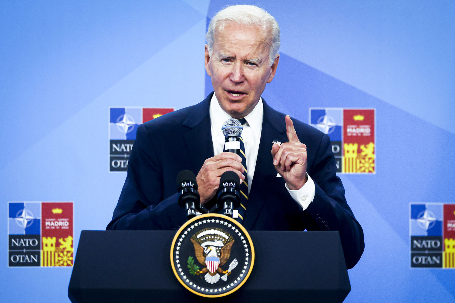 Biden seeks to undermine a Trump talking point in NATO summit address