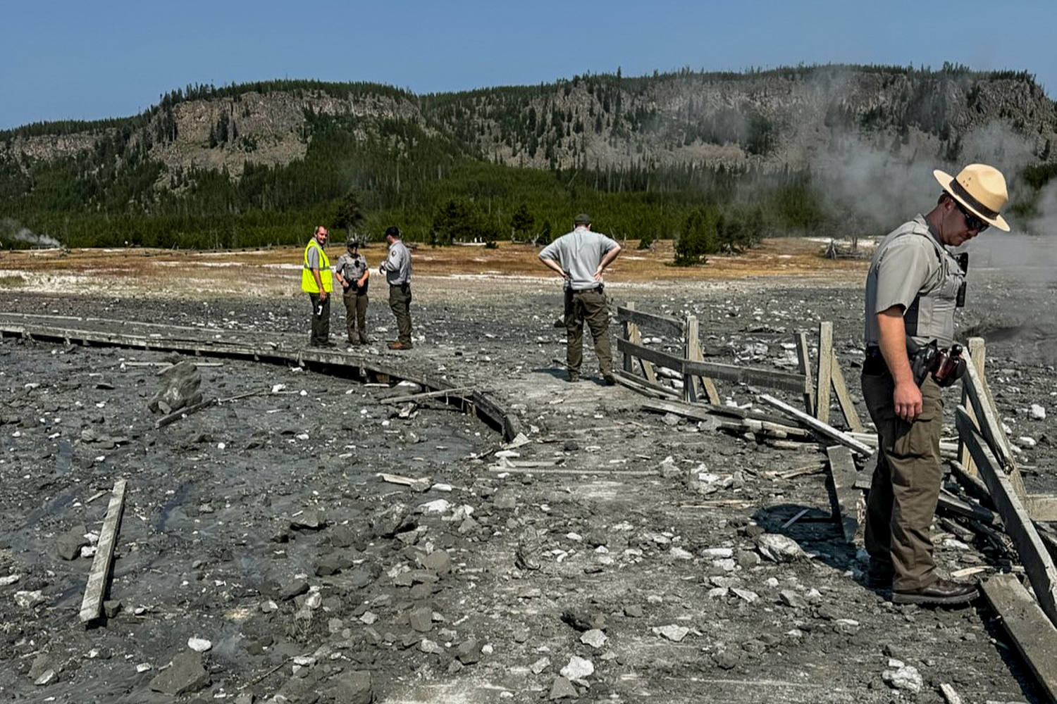 Hydrothermal explosion at Yellowstone sends up geyser of rock and steam