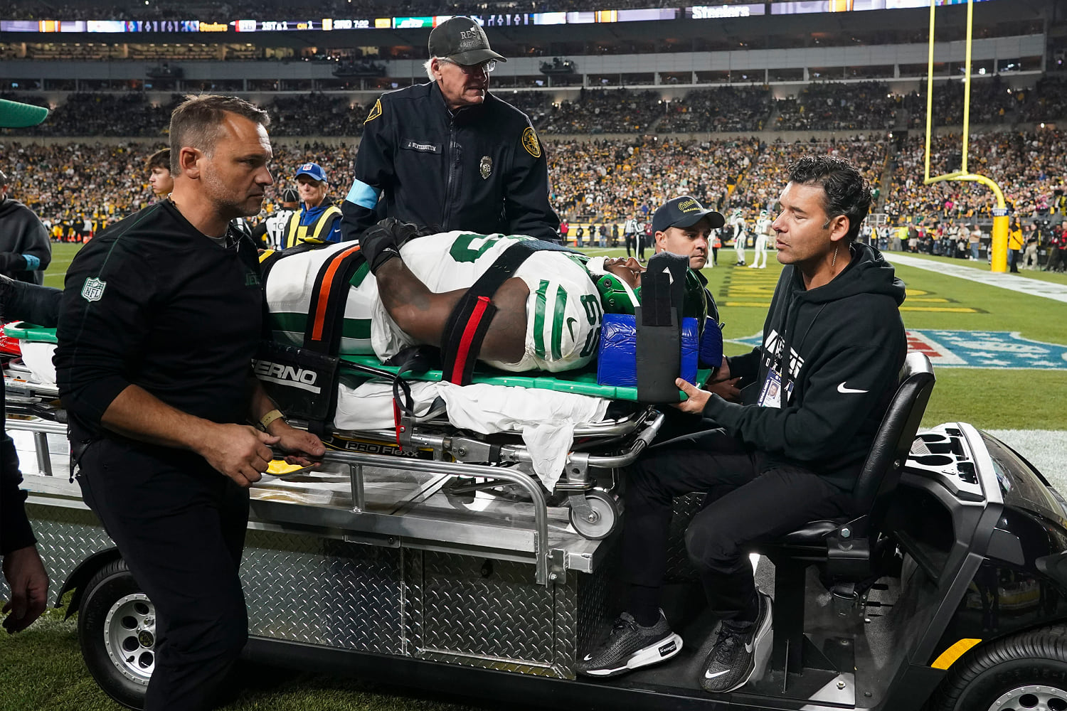 Jets lineman Xavier Newman taken to hospital after suffering neck injury