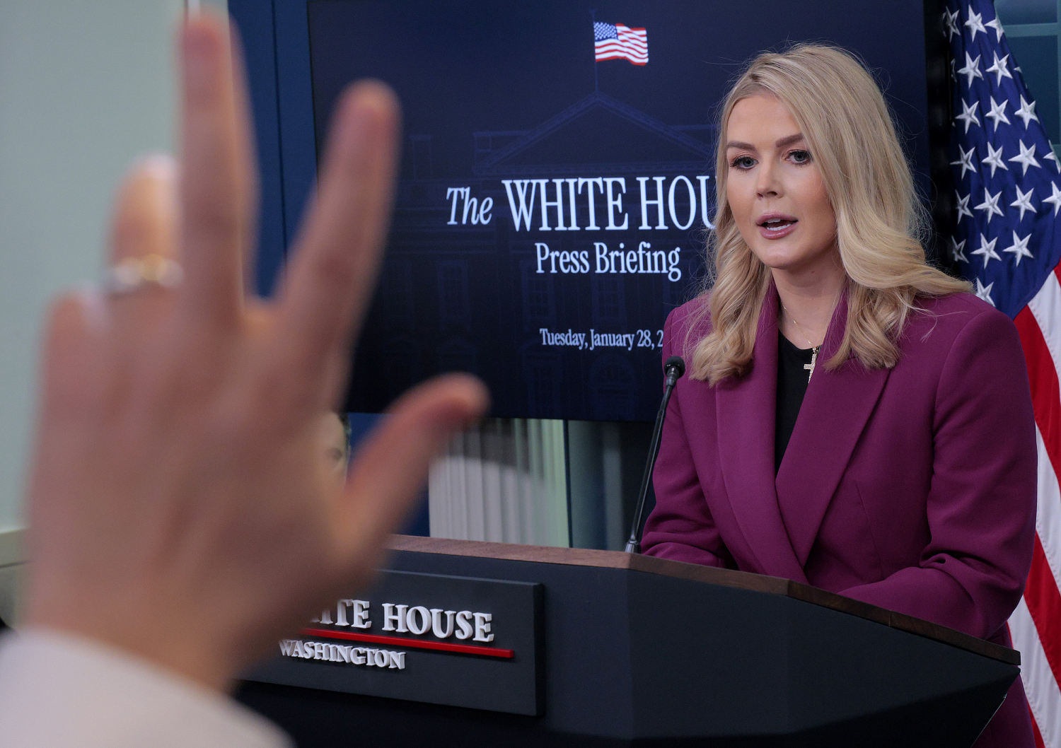 Karoline Leavitt holds first briefing as Trump's White House press secretary