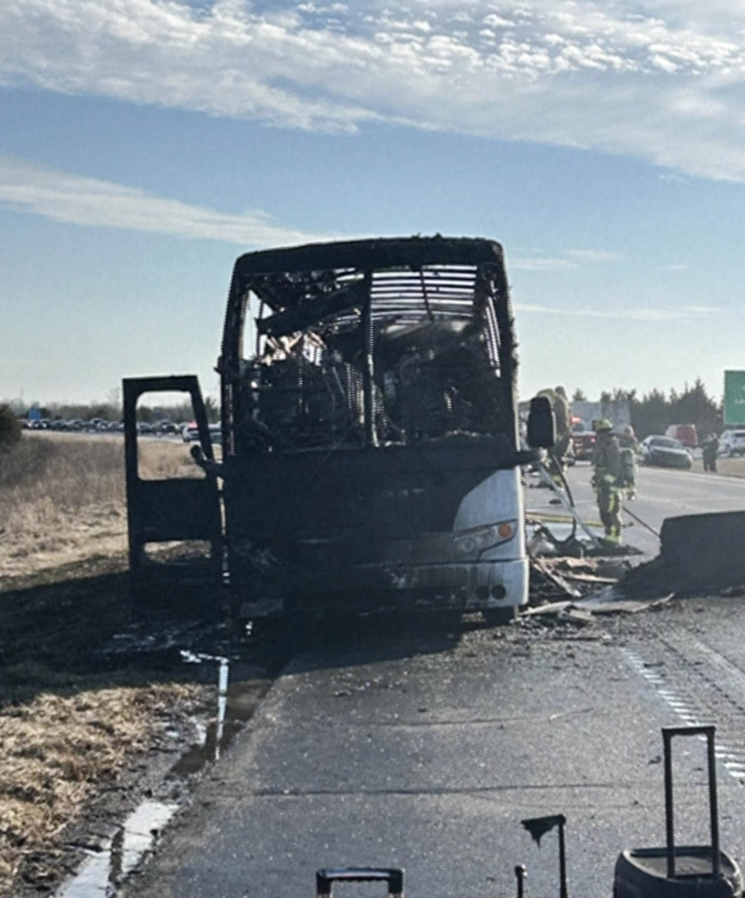 Bus carrying Indiana University men's basketball team bursts into flames on highway