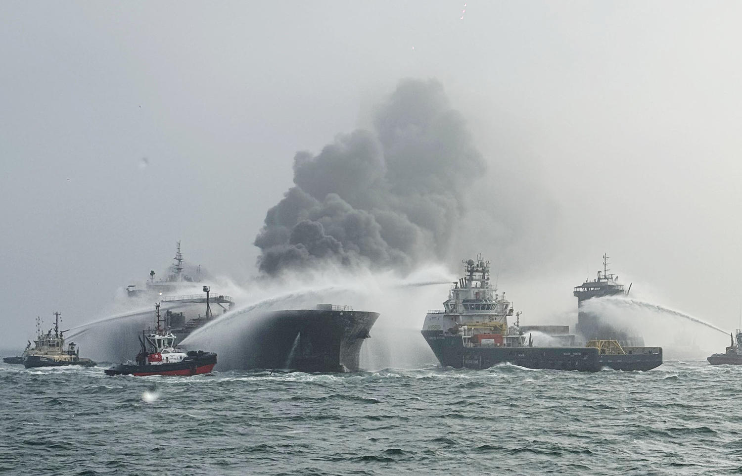 Tanker and cargo vessel in fiery collision off England, triggering explosions and fuel leak