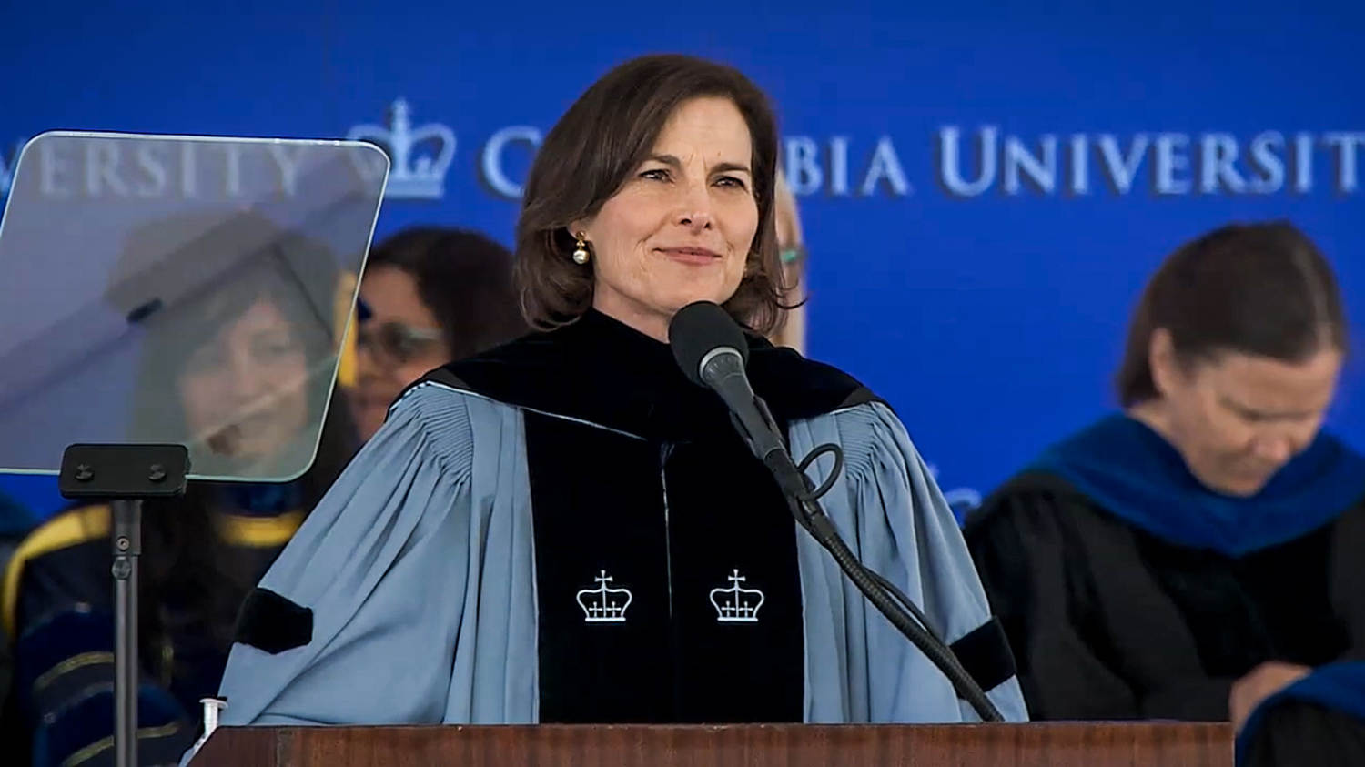 Columbia University acting president heckled with shouts of 'Free Mahmoud' during graduation
