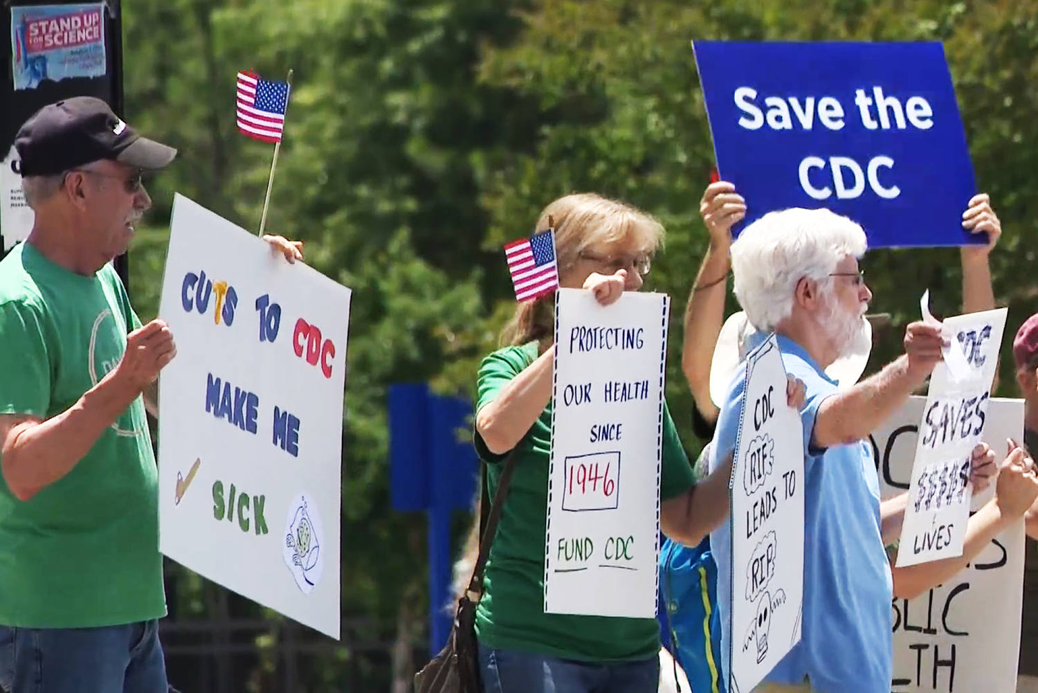 CDC staff and retired workers call for Kennedy’s resignation in a protest outside headquarters