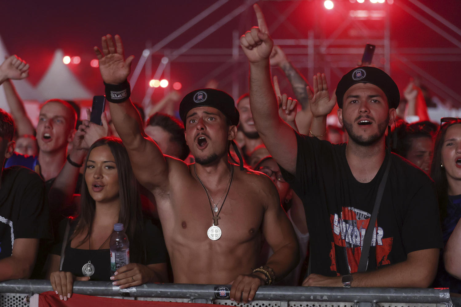 Croatian right-wing singer Marko Perkovic and fans perform pro-Nazi salute at massive concert