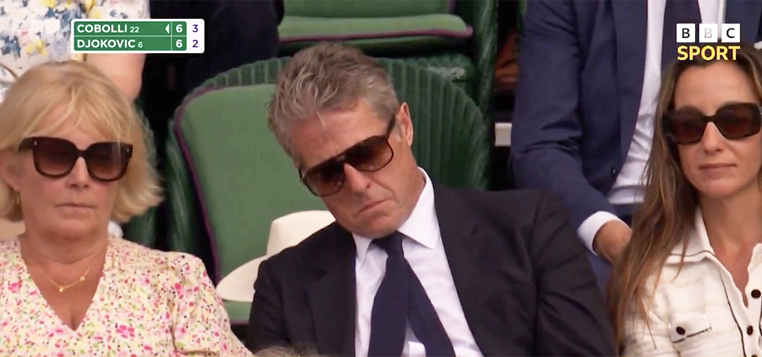 Hugh Grant causes a racket online by snoozing at Wimbledon match