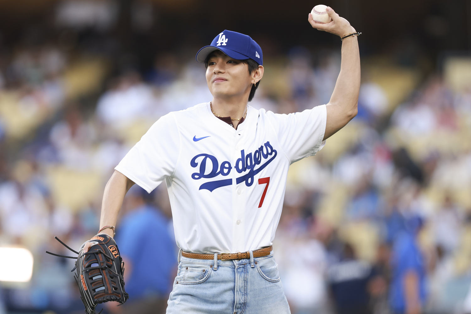 V From BTS Throws First Pitch at Dodgers Game