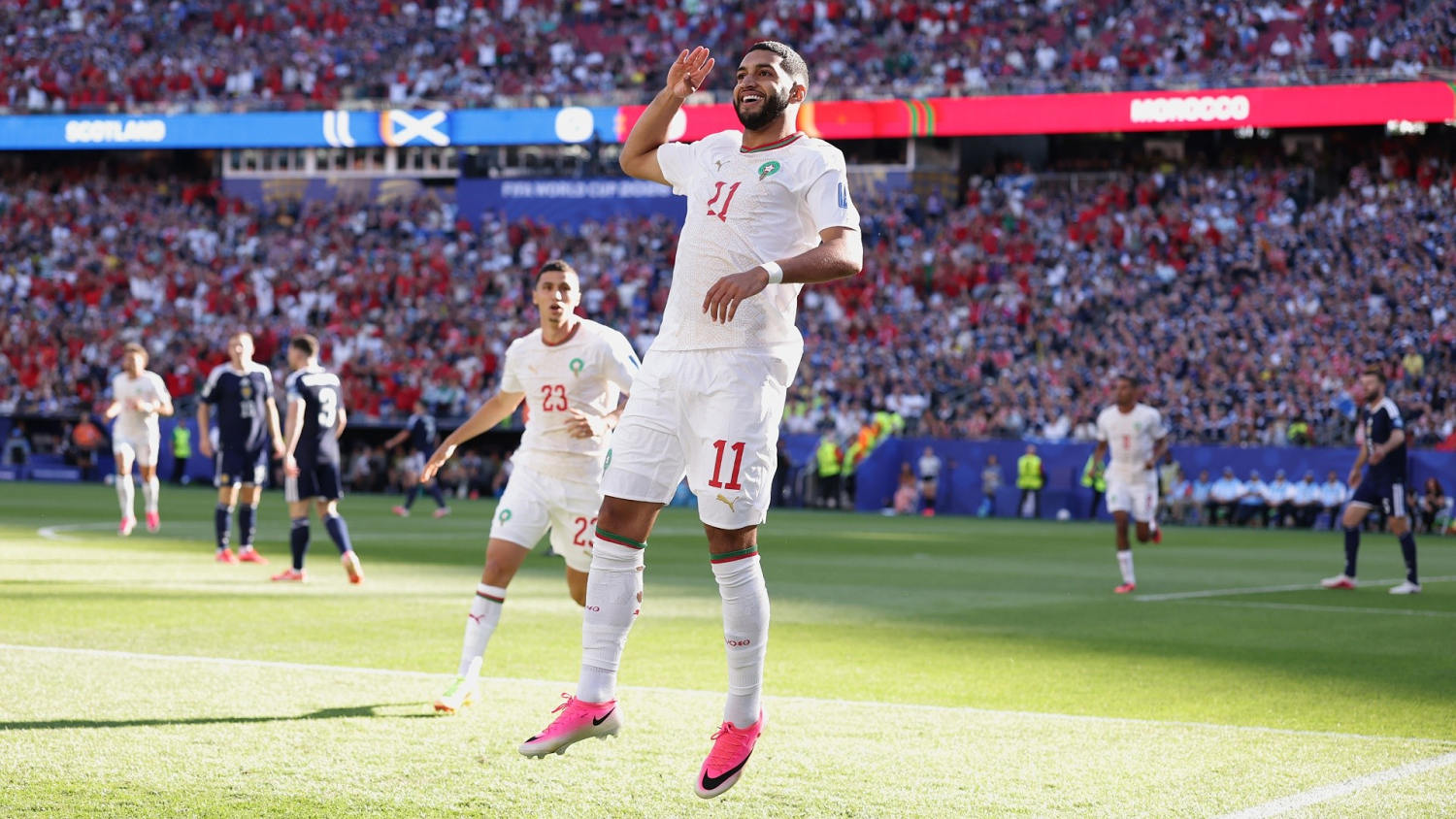 Saibari marca un gol de camerino para Marruecos al min 2 frente a Escocia
