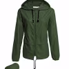 Lightweight Raincoat Women's Waterproof Windbreaker Packable Outdoor Hooded Rain Jacket Dark Green S