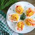 Deviled eggs. Delicious appetizer. Boiled eggs stuffed with yolk, mustard, mayonnaise, paprika. Classic recipe. The top view