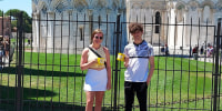 Viewers pose for Sunday Mug Shots at the Leaning Tower of Pisa