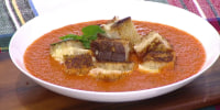 Get the recipe for creamy tomato soup, grilled cheese croutons