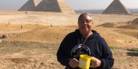 Fan snaps Sunday Mugshot in front of Egyptian pyramids