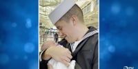 Navy sailor meets newborn daughter for first time in joyful moment