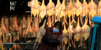 Image: Salted chickens, ducks and fish for sale at a market in Huai an, Jiangsu province in China.