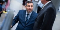 Sens. Ted Cruz, R-Texas, left, and Bill Hagerty, R-Tenn., are seen in the senate subway during a vote in the Capitol on June 10, 2021.