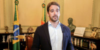 Image: Rio Grande do Sul Governor Eduardo Leite talking at his office of the Piratini Palace in Porto Alegre, Rio Grande do Sul, Brazil, on March 31, 2020.