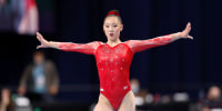 Kara Eaker performs her floor routine during Day 1 of the 2021 U.S. Women's Gymnastics Olympic Team Trials at the Dome at America's Center in St. Louis, Mo., on June 25, 2021.