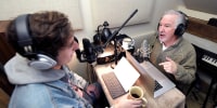 Image: Phil Valentine records a new podcast with his son, Campbell, in their cabin in Brentwood, Tenn. on March 7, 2019.
