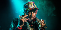 Jamaican reggae musician, singer and producer Lee 'Scratch' Perry performs in Zaandam, Netherlands, on April 8, 2018.