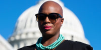Rep. Ayanna Pressley, D-Mass., attends a news conference at the Capitol on Sept. 24, 2021.
