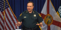 Sheriff Grady Judd speaks about people selling drugs on dating apps, in Fla., on Jan. 27, 2022.