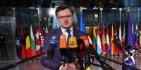 Ukraine's Foreign Minister Dmytro Kuleba arrives for a meeting of NATO foreign ministers in Brussels on Thursday.