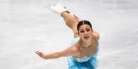 Alysa Liu performs in the women's free skating event at the ISU World Figure Skating Championships in Montpellier, France, on March 25, 2022.