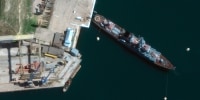 This satellite image shows cruiser Moskva in port Sevastopol in Crimea on April 7, 2022.
