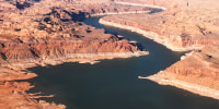 Water levels are at a historic low at Lake Powell on April 5, 2022 in Page, Ariz.