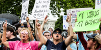 Abortion rights demonstrators and advocates march during the ‘Bans Off Our Bodies’ rally from the National Mall to the Supreme Court in Washington on May 14, 2022.