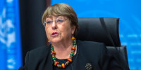 Michelle Bachelet, UN High Commissioner for Human Rights, speaks during a news conference at the European headquarters of the United Nations in Geneva, Switzerland, on Dec. 9, 2020.