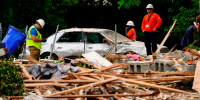 Crews work the scene of a deadly explosion in a residential neighborhood in Pottstown, Pa., on May 27, 2022.
