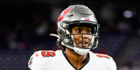 Tampa Bay Buccaneers wide receiver Travis Jonsen enters the field before the first half of an NFL preseason football game against the Houston Texans on Aug. 28, 2021, in Houston.