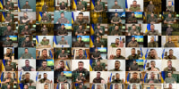 En esta combinación de fotografías se muestra al presidente de Ucrania, Volodymyr Zelenskyy, en 100 discursos que ha dado desde el inicio de la invasión rusa el 24 de febrero de 2022 hasta el 3 de junio de 2022.