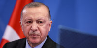 Turkey's President Recep Tayyip Erdogan speaks in Brussels on March 24, 2022.
