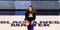 Image: Brittney Griner warms up at Feld Entertainment Center on August 10, 2020 in Palmetto, Fla.