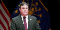 Indiana's Attorney General Todd Rokita speaks in Indianapolis in 2021.