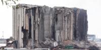 The grain silos at the port of Beirut partially collapsed on July 31, 2022.