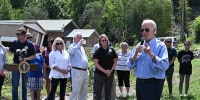 President Joe speaks after meeting with a family who lost their home to flood waters in Lost Creek, Ken. on August 8.
